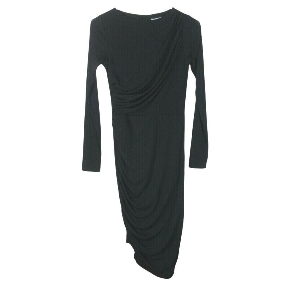 H&M Bodycon Dress Womens XS Ribbed Draped Asymmetric Long Sleeve Minimalist